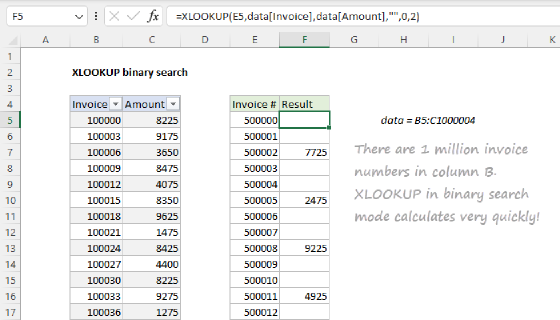 Excel XLOOKUP binary search