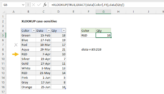 Excel XLOOKUP case-sensitive