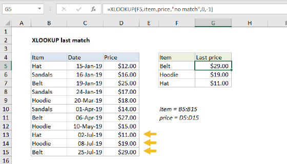 Excel XLOOKUP last match