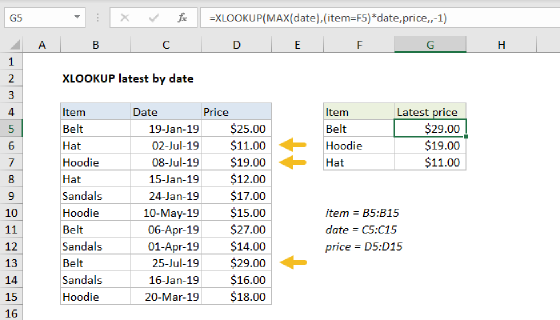 Excel XLOOKUP latest by date