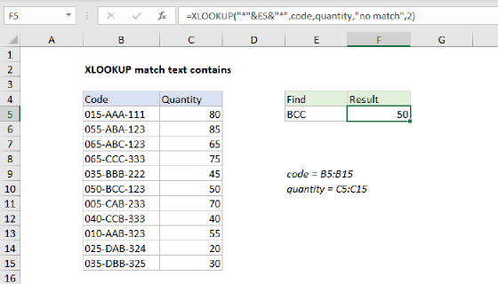 Excel XLOOKUP match text contains