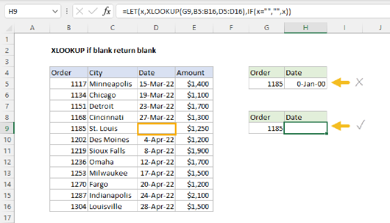 Excel XLOOKUP return blank if blank
