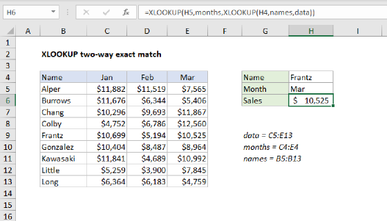 Excel XLOOKUP two-way exact match