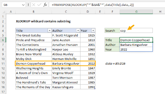 Excel XLOOKUP wildcard contains substring