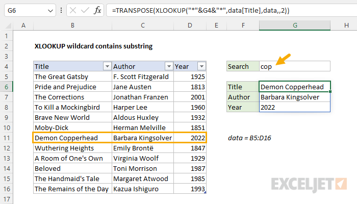 XLOOKUP wildcard contains substring