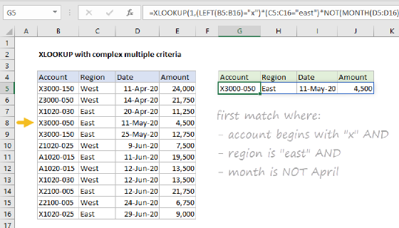 Excel XLOOKUP with complex multiple criteria