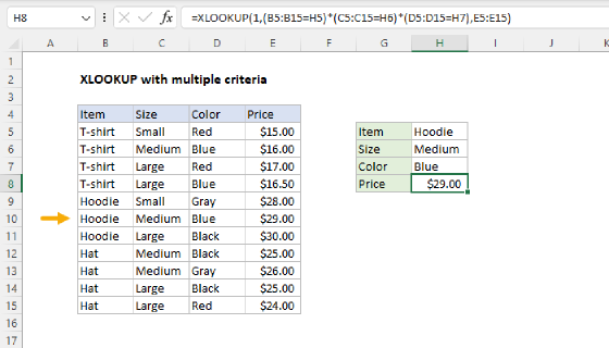 Excel XLOOKUP with multiple criteria