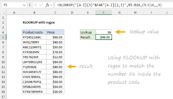 Excel XLOOKUP with regex match