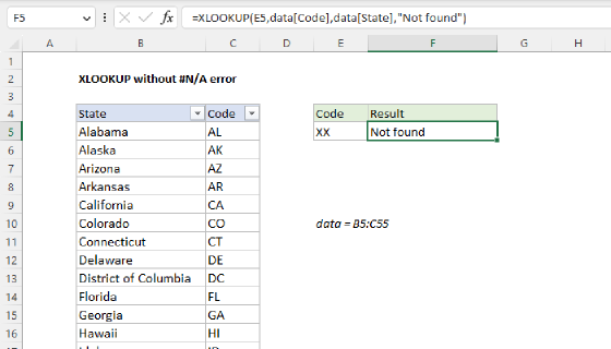 Excel XLOOKUP without #N/A error