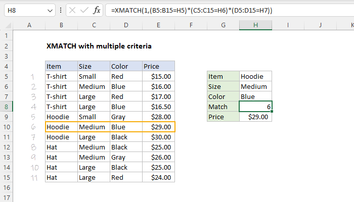 XMATCH with multiple criteria - Excel formula | Exceljet