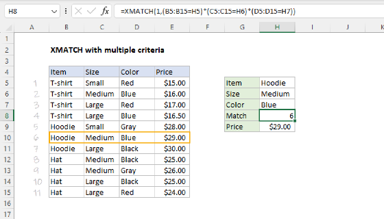 Excel XMATCH with multiple criteria
