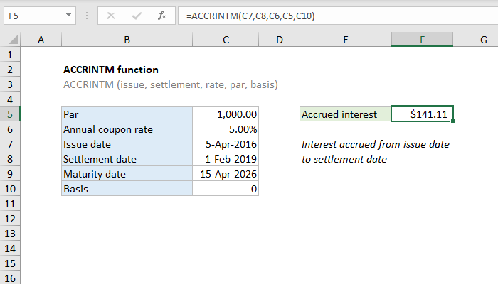 Excel ACCRINTM function | Exceljet