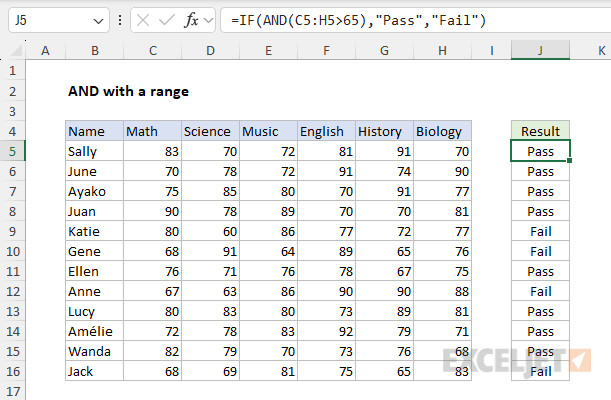 Using the AND function with a range of cells