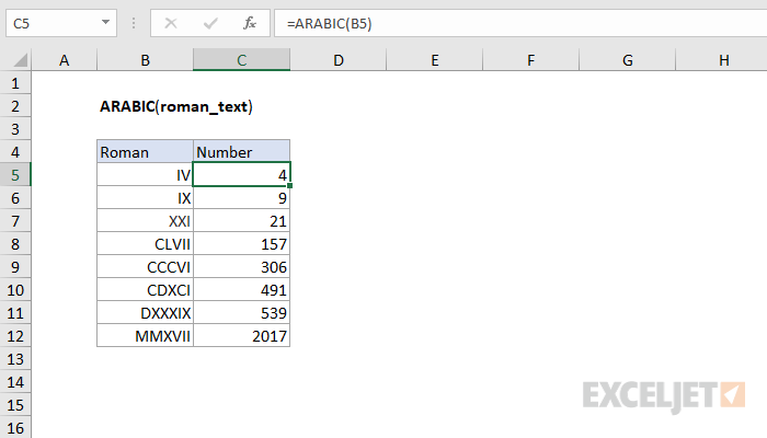 Excel ARABIC Function