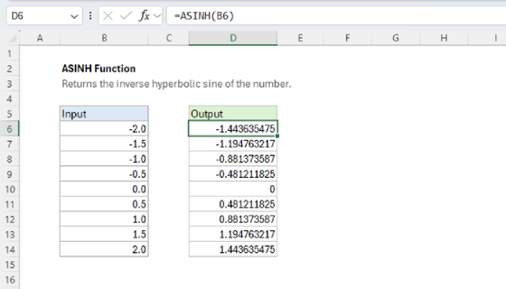 Excel ASINH Function