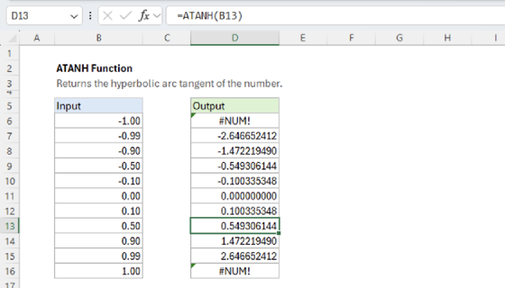 Excel ATANH Function