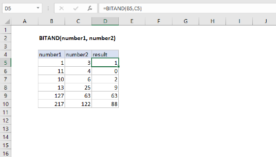Excel BITAND Function