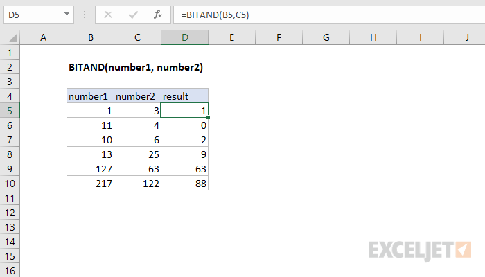 Excel BITAND Function