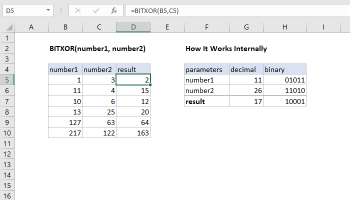 Excel BITXOR function | Exceljet
