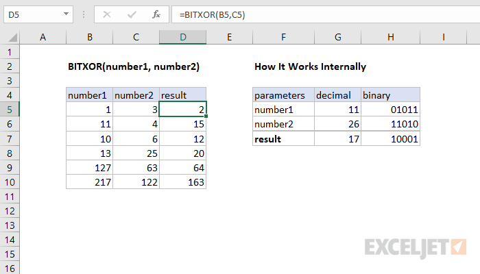 Excel BITXOR Function
