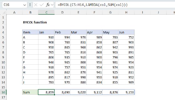Excel BYCOL Function