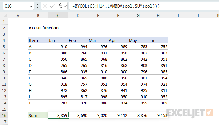 Excel BYCOL Function