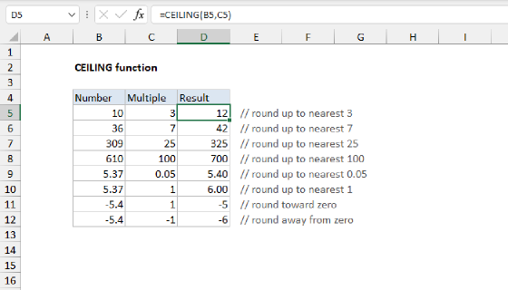 Excel CEILING Function