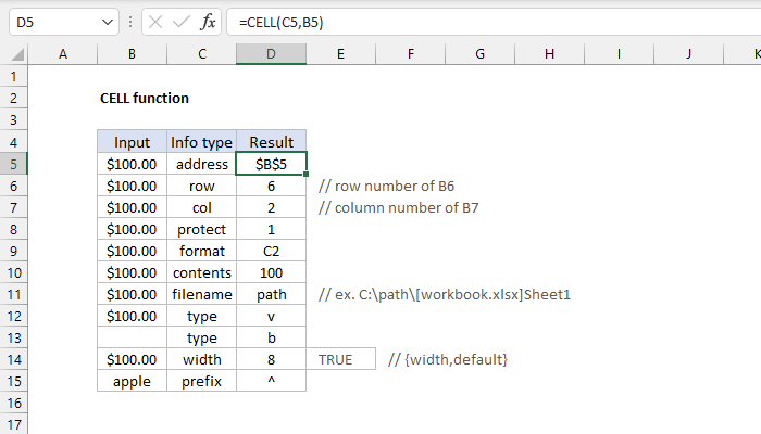 Excel CELL function | Exceljet