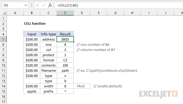 Excel CELL Function