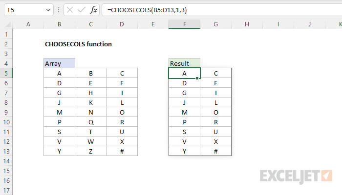 Excel CHOOSECOLS Function