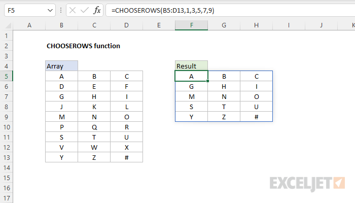 Excel CHOOSEROWS Function