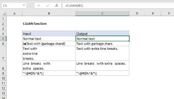Excel CLEAN Function