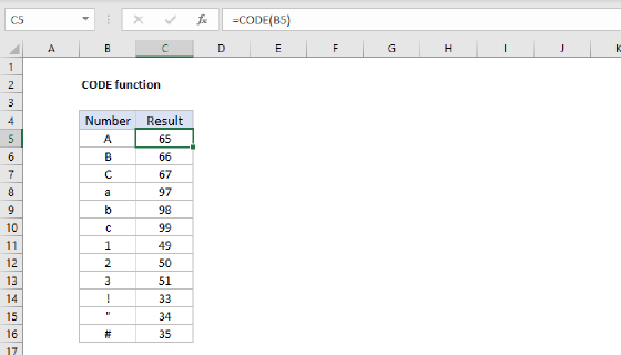Excel CODE Function