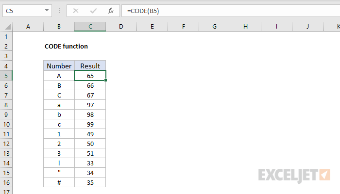 Excel CODE Function