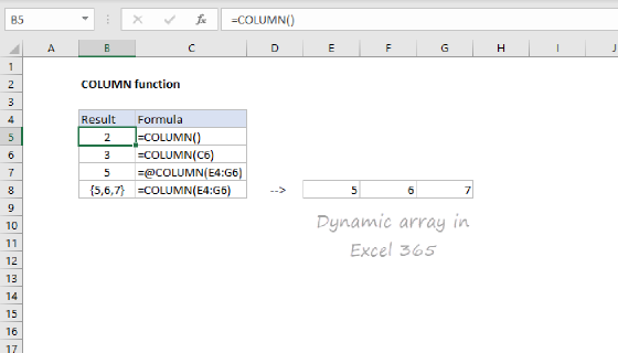 Excel COLUMN Function