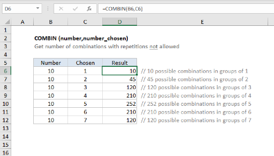 Excel COMBIN Function