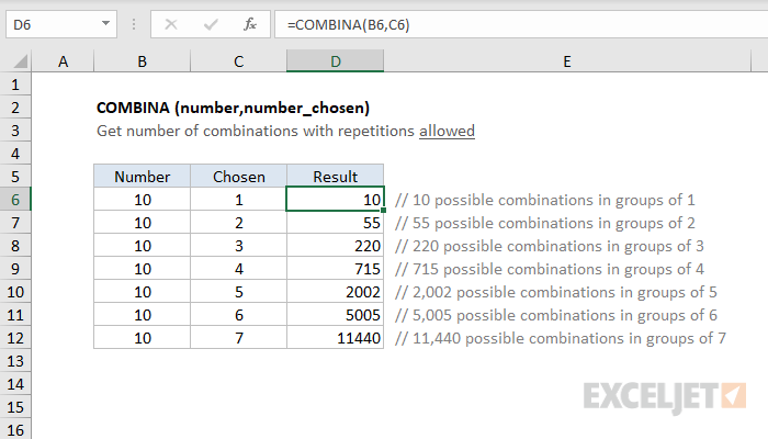 Excel COMBINA Function