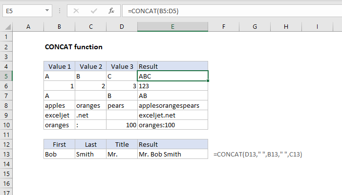 Excel CONCAT function | Exceljet