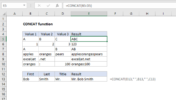 Excel CONCAT Function