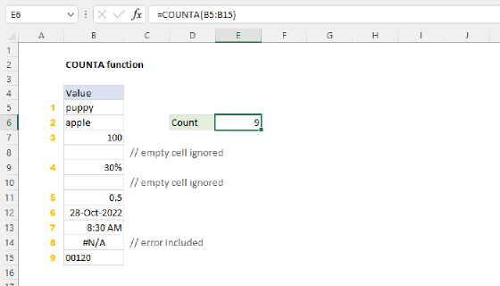 Excel COUNTA Function