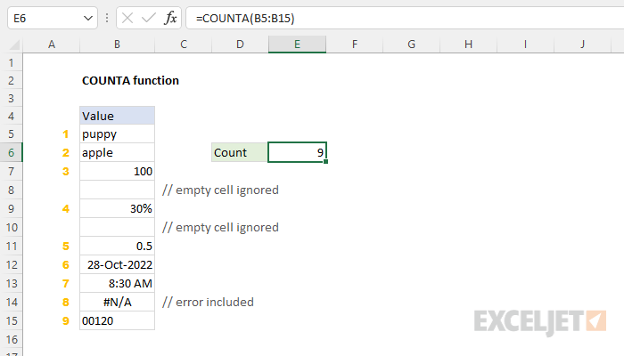 Excel COUNTA Function