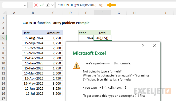 COUNTIF function example - the "array problem"
