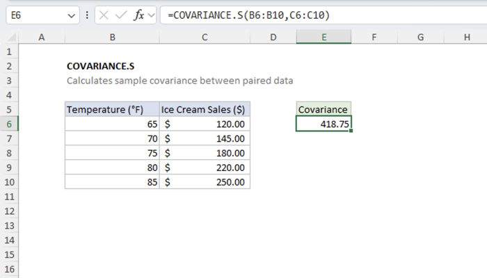 Excel COVARIANCE.S function | Exceljet