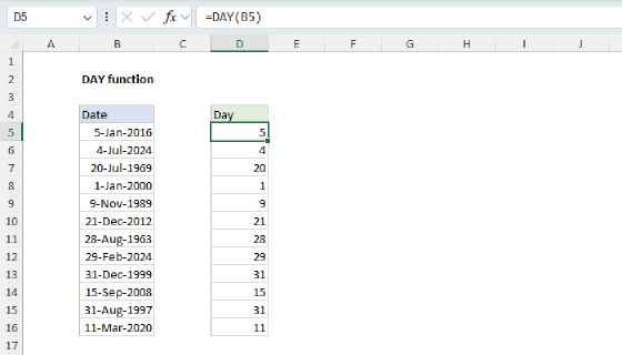 Excel DAY Function