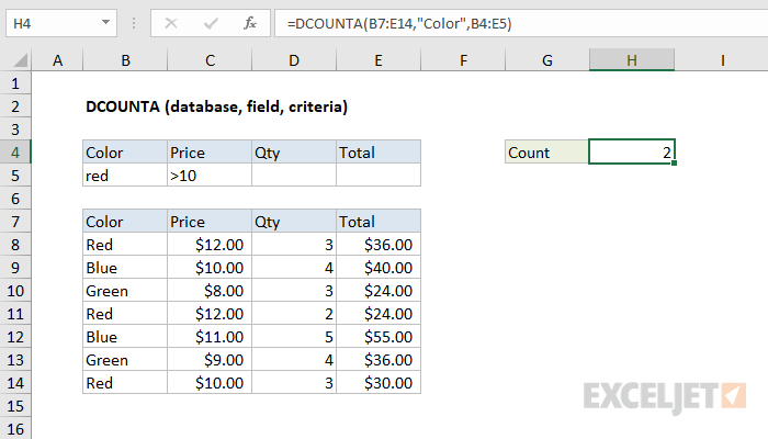 Excel DCOUNTA Function