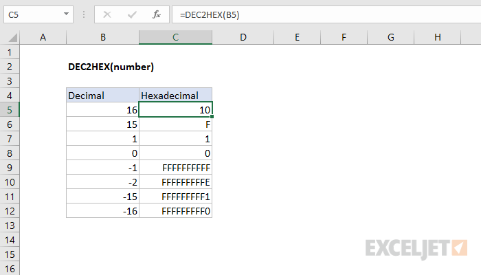 Excel DEC2HEX Function