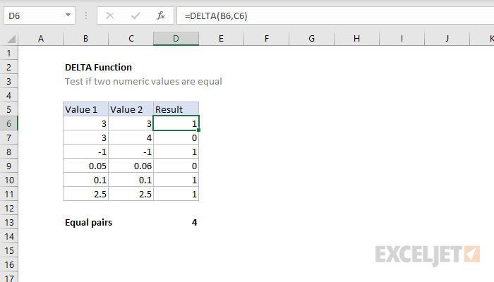 Excel DELTA Function