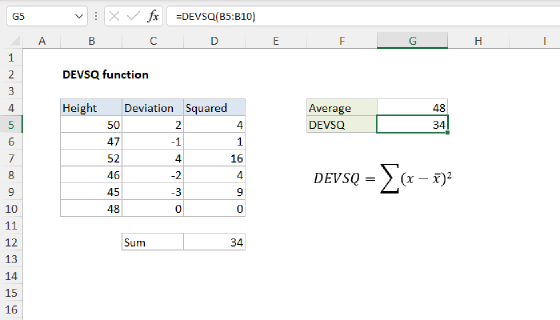 Excel DEVSQ Function