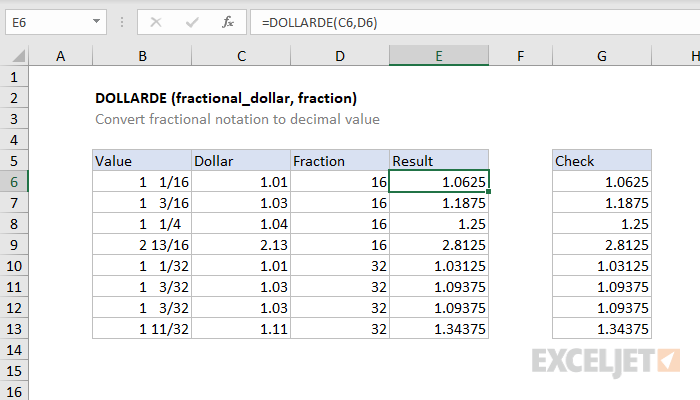 Excel DOLLARDE Function