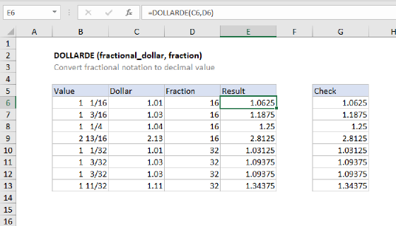 Excel DOLLARDE Function